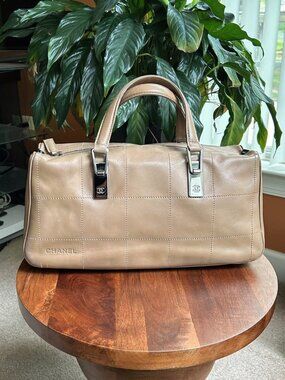 CHANEL Chocolate Bar Boston Bag Taupe Tan